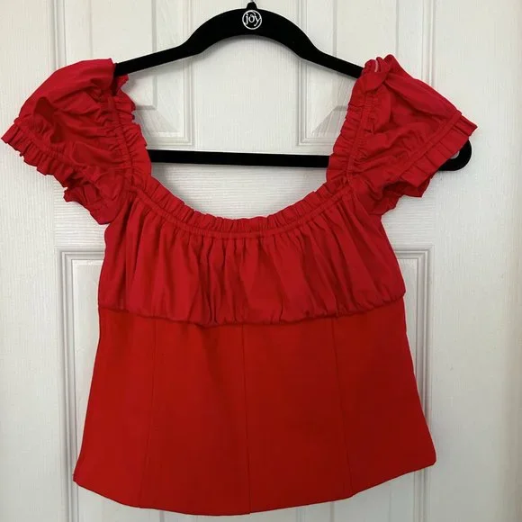 NWT, I.AM.GIA Naomi Ruffle Bustier Top with Sweetheart Neckline, Red, L